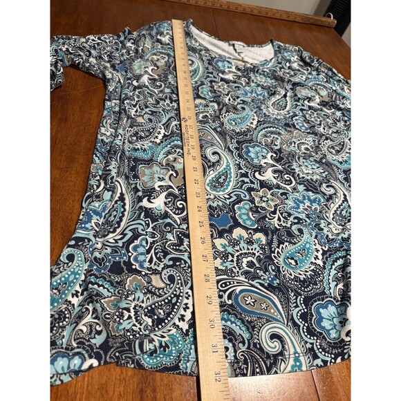 Catherine’s Blue Paisley 2X Dress Long Sleeve Women’s Plus White Teal - Picture 8 of 11